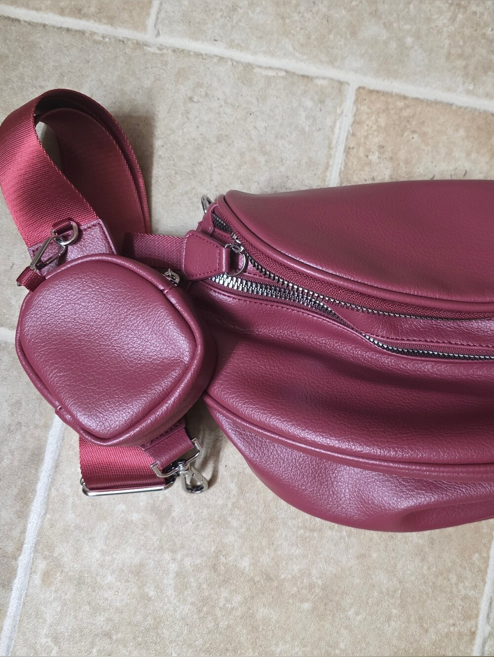 Iris and Rainbow Crossbody Belt Bag with Coin Pouch - Wine
